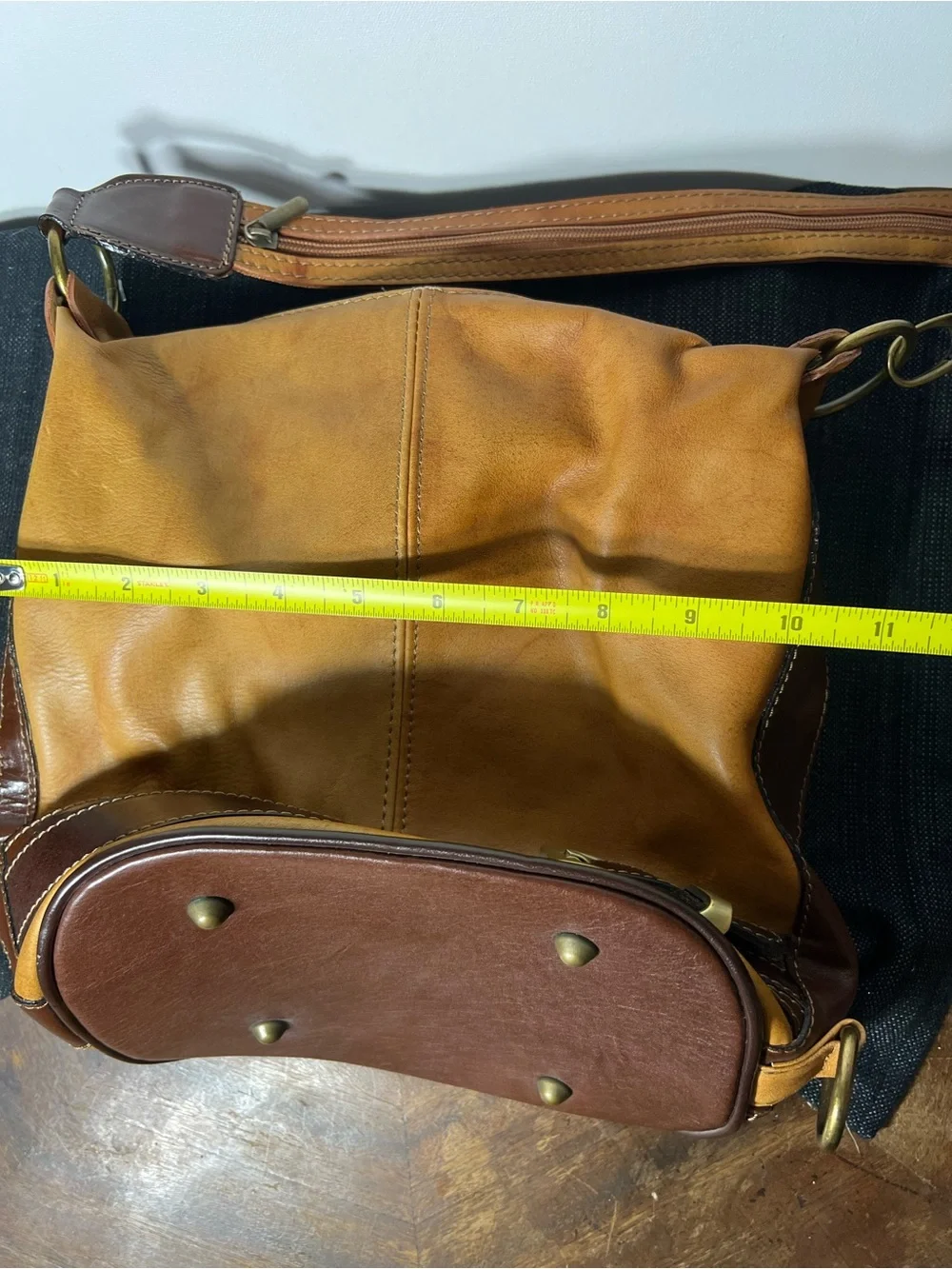 Genuine Italian Leather Bucket Shoulder Bag Brown Two Tone Italy